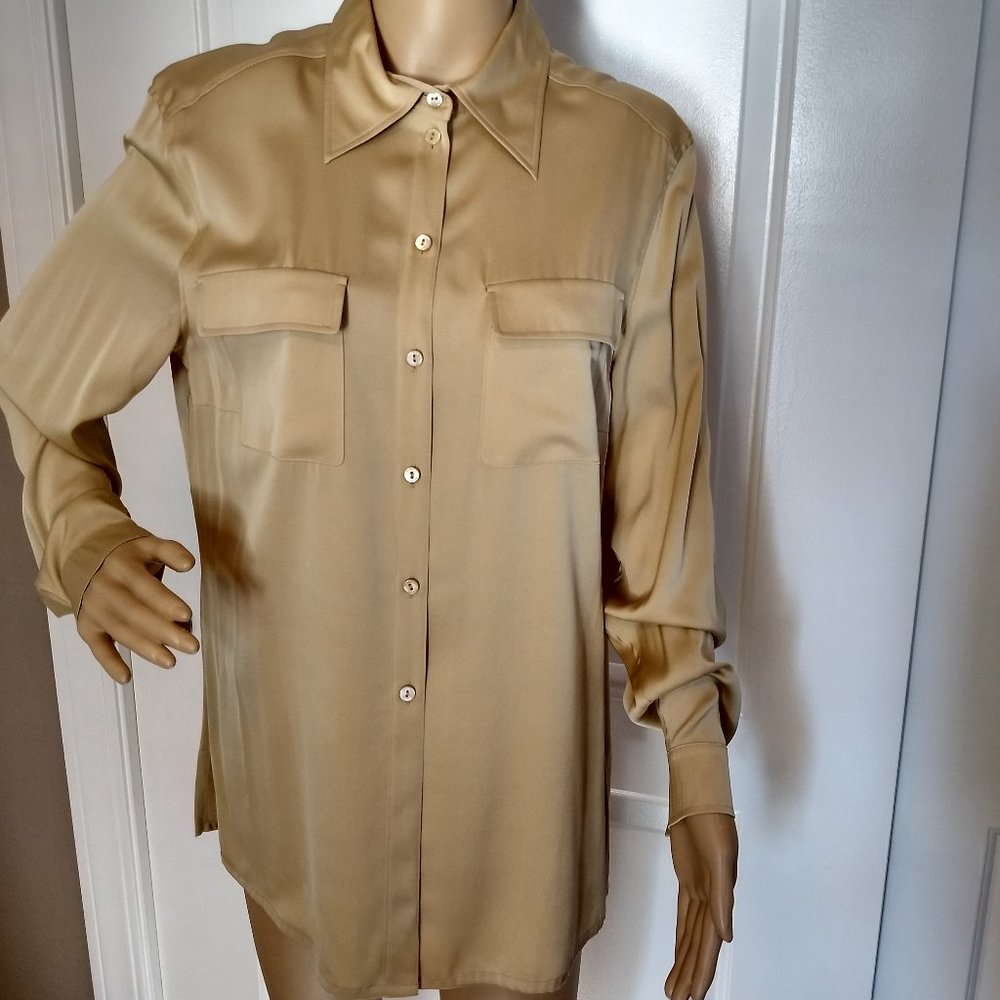 Mondi 100% silk tan long sleeve blouse XL